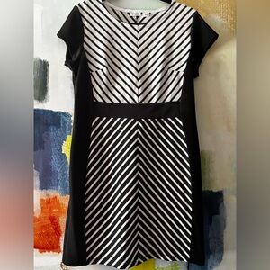 Cato Monochrome Diagonal Striped fitted cap sleeve dress